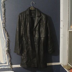 EUC Jones New York Black Butter Soft Leather Trench Coat Womens Size Large